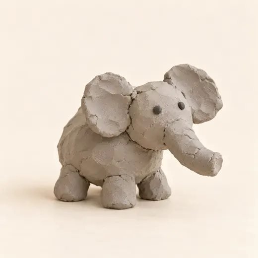 A very simple grey clay elephant made by a young beginner